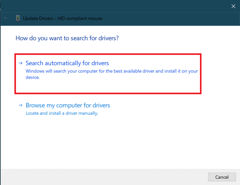 Cerca automaticamente i driver. Come risolvere il ritardo del mouse Bluetooth di Windows 10