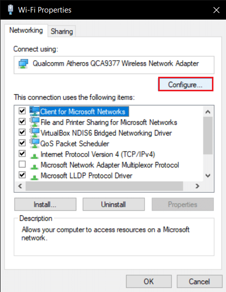 clique em configurar nas propriedades Wifi