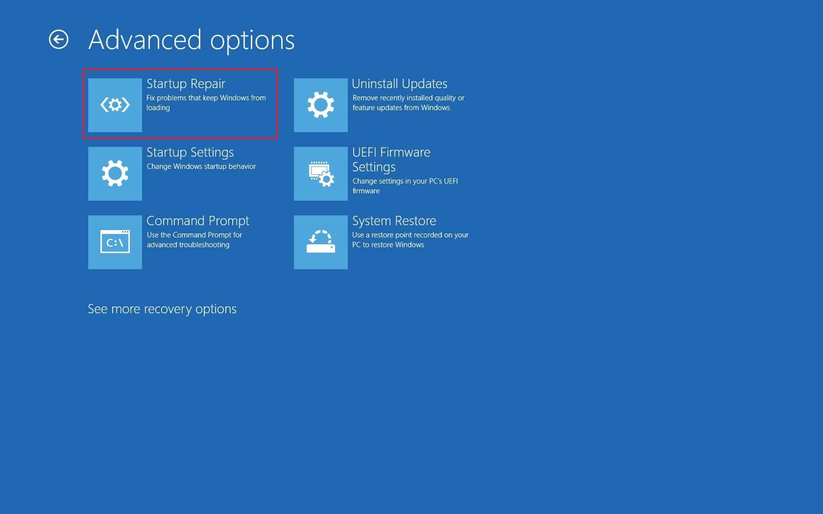 Opção de reparo de inicialização. Como corrigir o erro WDF_VIOLATION no Windows 10