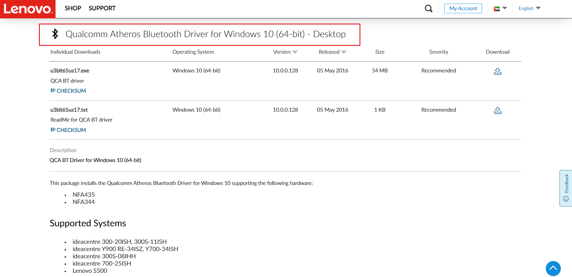 Télécharger le pilote Bluetooth Qualcomm atheros sur le site officiel de Lenovo. qu'est-ce que WDF et comment corriger l'erreur WDF_VIOLATION dans Windows 10