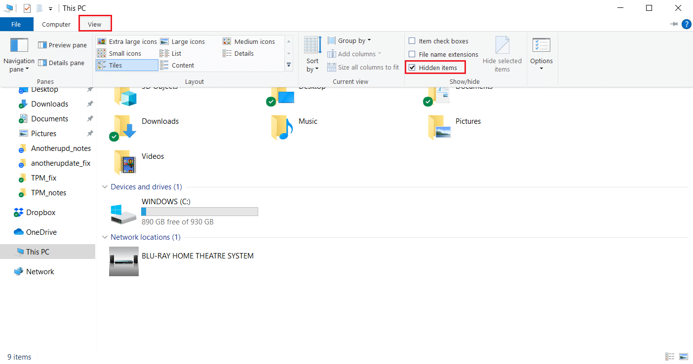 Option éléments cachés. Correction d'une autre installation en cours dans Windows 10