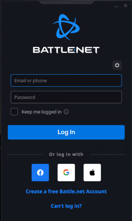 Jendela masuk aplikasi Battle.net. Perbaiki Instalasi Lain yang Sedang Berlangsung di Windows 10