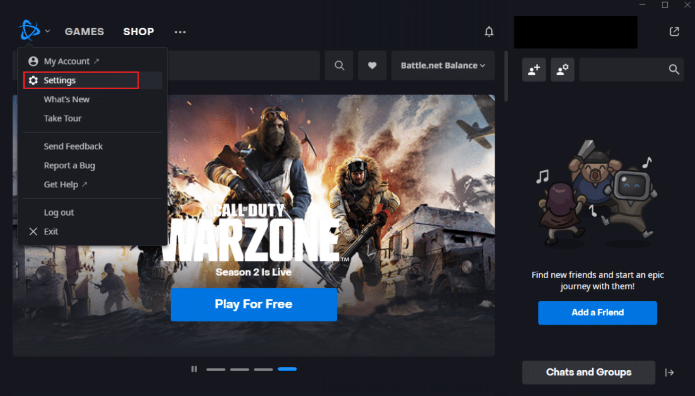 Opzione Impostazioni. Risolvi Battle.net in attesa di un'altra installazione o problema di aggiornamento