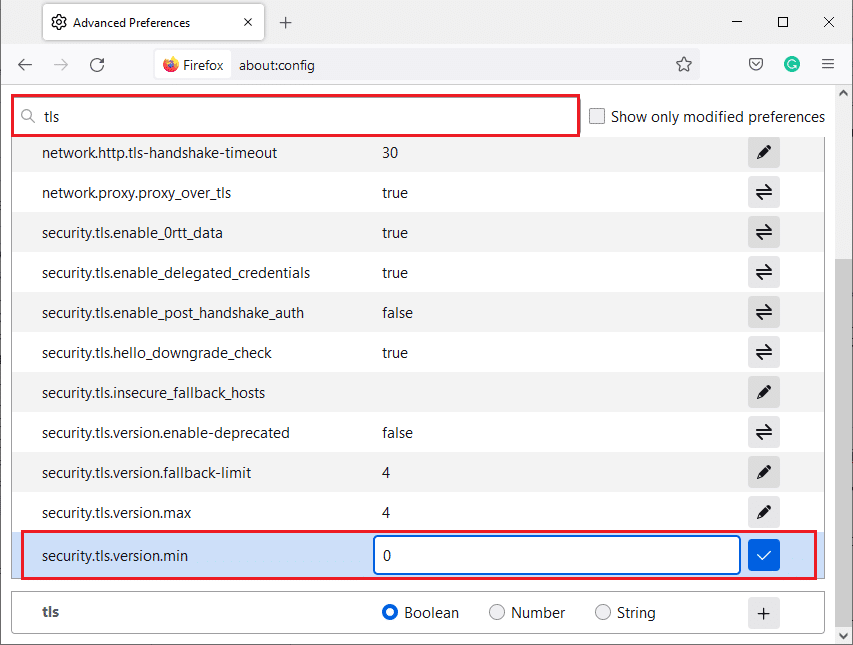 Значение установлено как 0. Исправление Firefox SSL_ERROR_NO_CYPHER_OVERLAP в Windows 10