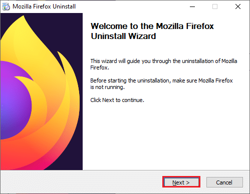 Tombol berikutnya di wizard Penghapusan Instalasi Mozilla Firefox