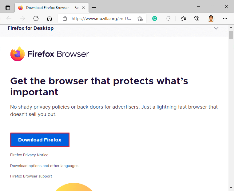 Descărcați opțiunea Mozilla Firefox. Remediați Firefox SSL_ERROR_NO_CYPHER_OVERLAP în Windows 10