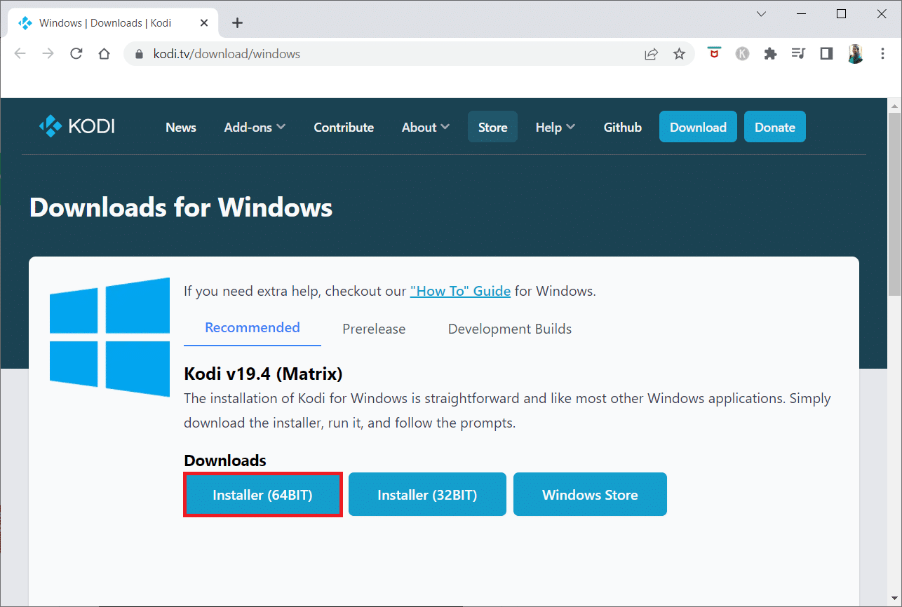 Vá para a página de download do Kodi e clique no botão Installer 64BIT. Como acelerar o Kodi