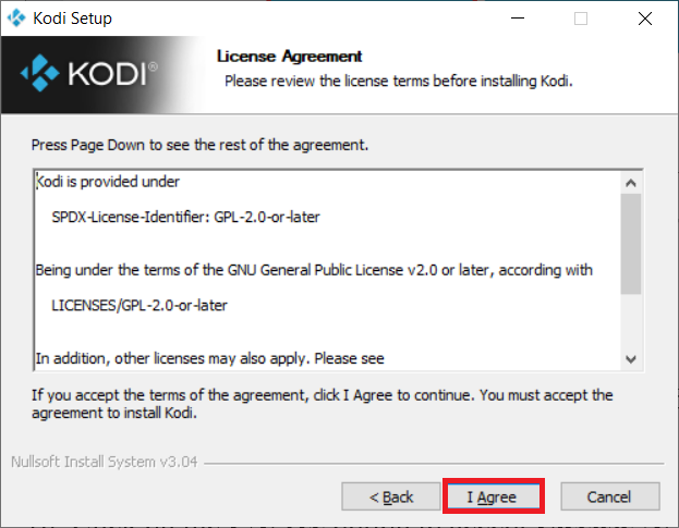 Clique na opção I Agree para aceitar o Contrato de Licença. Como otimizar o Kodi