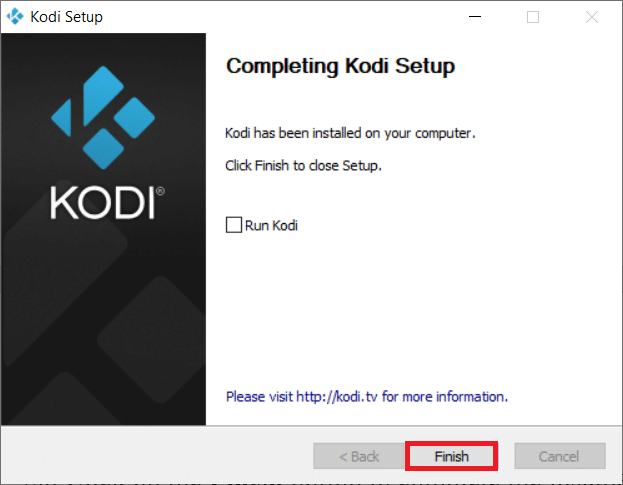 คลิกที่ตัวเลือก Finish เพื่อสิ้นสุดขั้นตอนการติดตั้ง วิธีเพิ่มประสิทธิภาพ Kodi