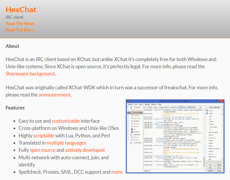 Site oficial do HexChat. Melhores clientes de IRC para Windows