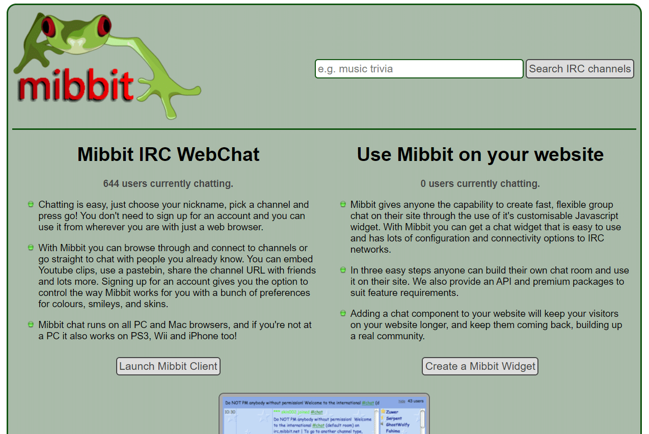 Mibbit. Klien IRC terbaik untuk Windows