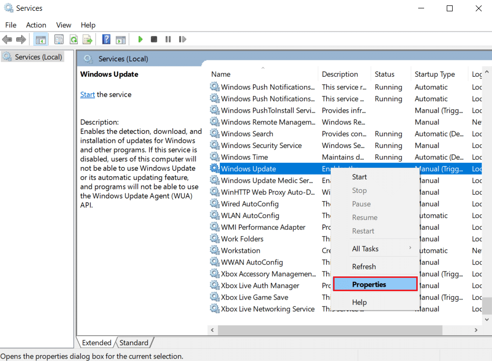 Eigenschaften-Option. Beheben Sie den MoUsoCoreWorker.exe-Prozessfehler