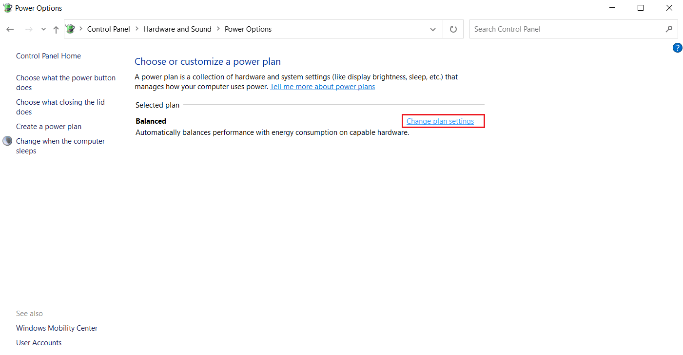 Modifier l'option des paramètres du plan. Correction de l'erreur de processus MoUsoCoreWorker.exe