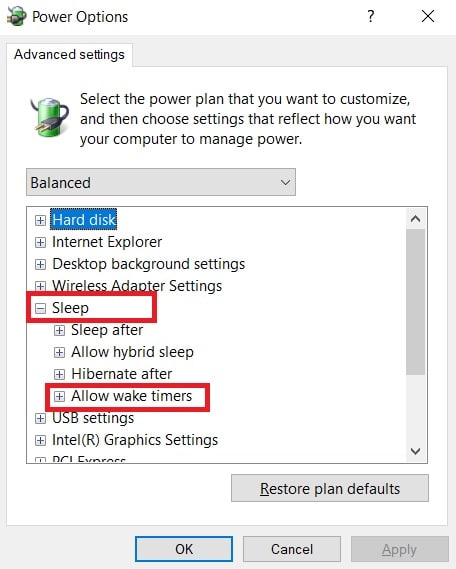 Autoriser l'option Wake Timers. Correction du processus MoUSO Core Worker dans Windows 10