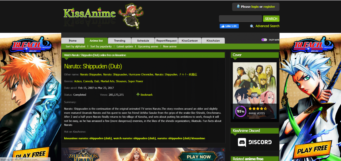 Kissanime. 21 Beste Website, um Naruto Shippuden zu sehen