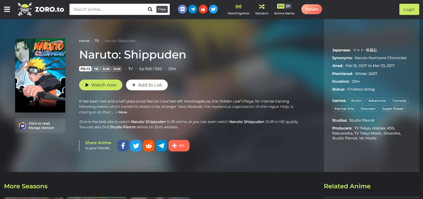 Zoro. 21 mejores sitios web para ver Naruto Shippuden