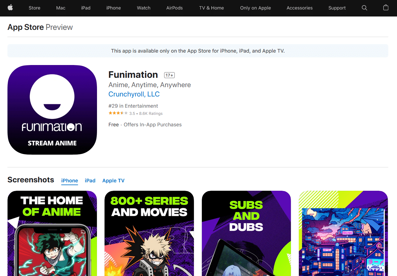 Funimation 앱 스토어