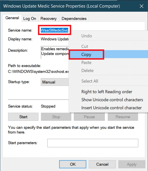 Nome do serviço destacado. Como corrigir o alto uso de disco WaasMedicSVC.exe no Windows 10