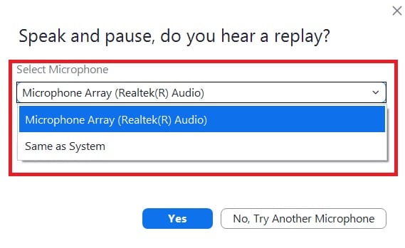 Sélectionnez le menu déroulant Microphone