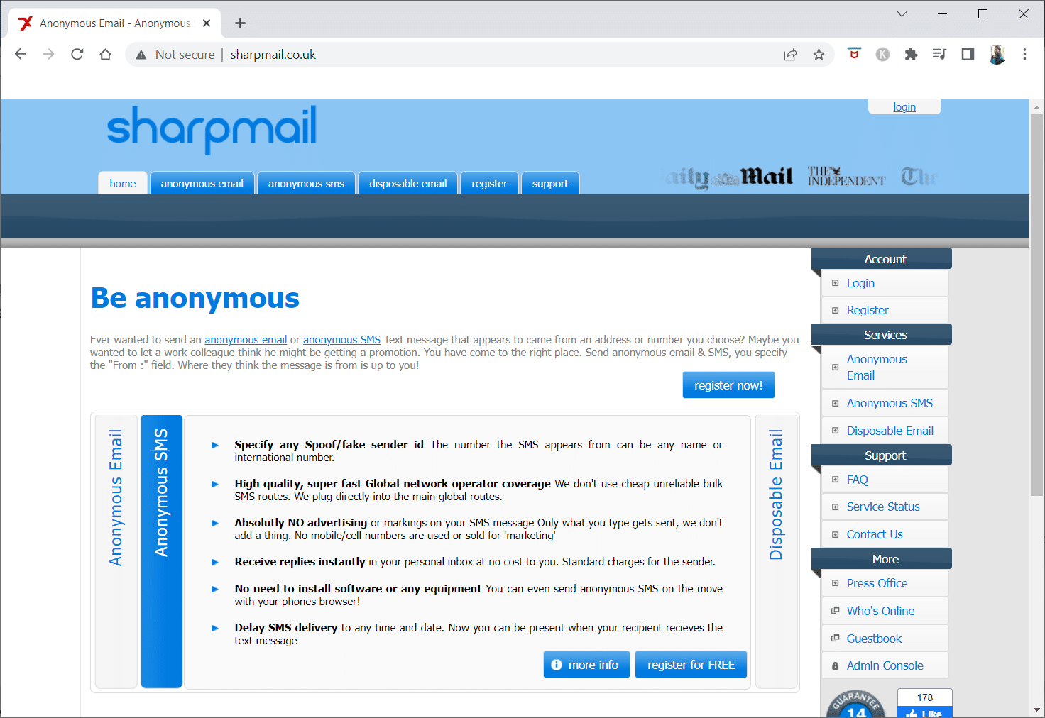 Sharpmail. 14 melhores sites de mensagens anônimas gratuitas