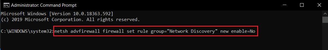 comando para desabilitar a descoberta de rede no cmd ou no prompt de comando