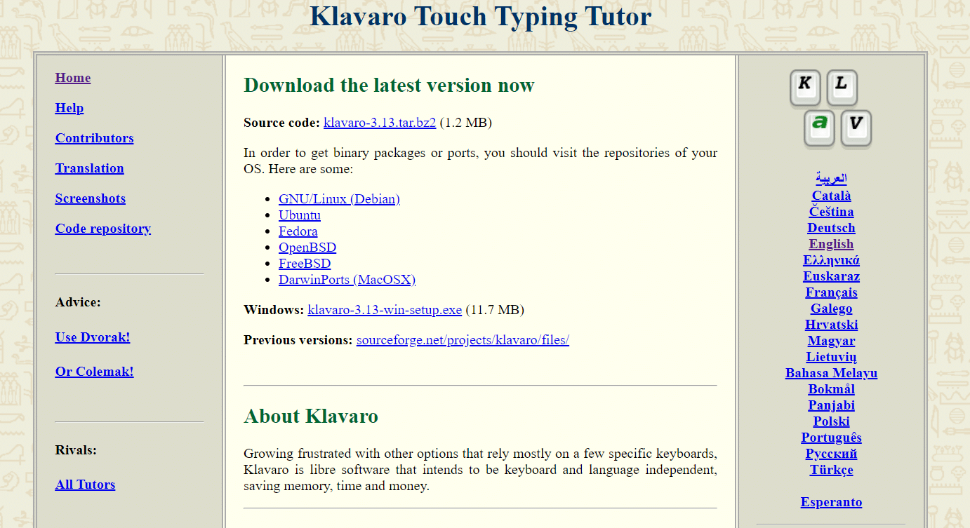 Klavaro 觸控打字導師。 24 款適用於 PC 的最佳免費打字軟件