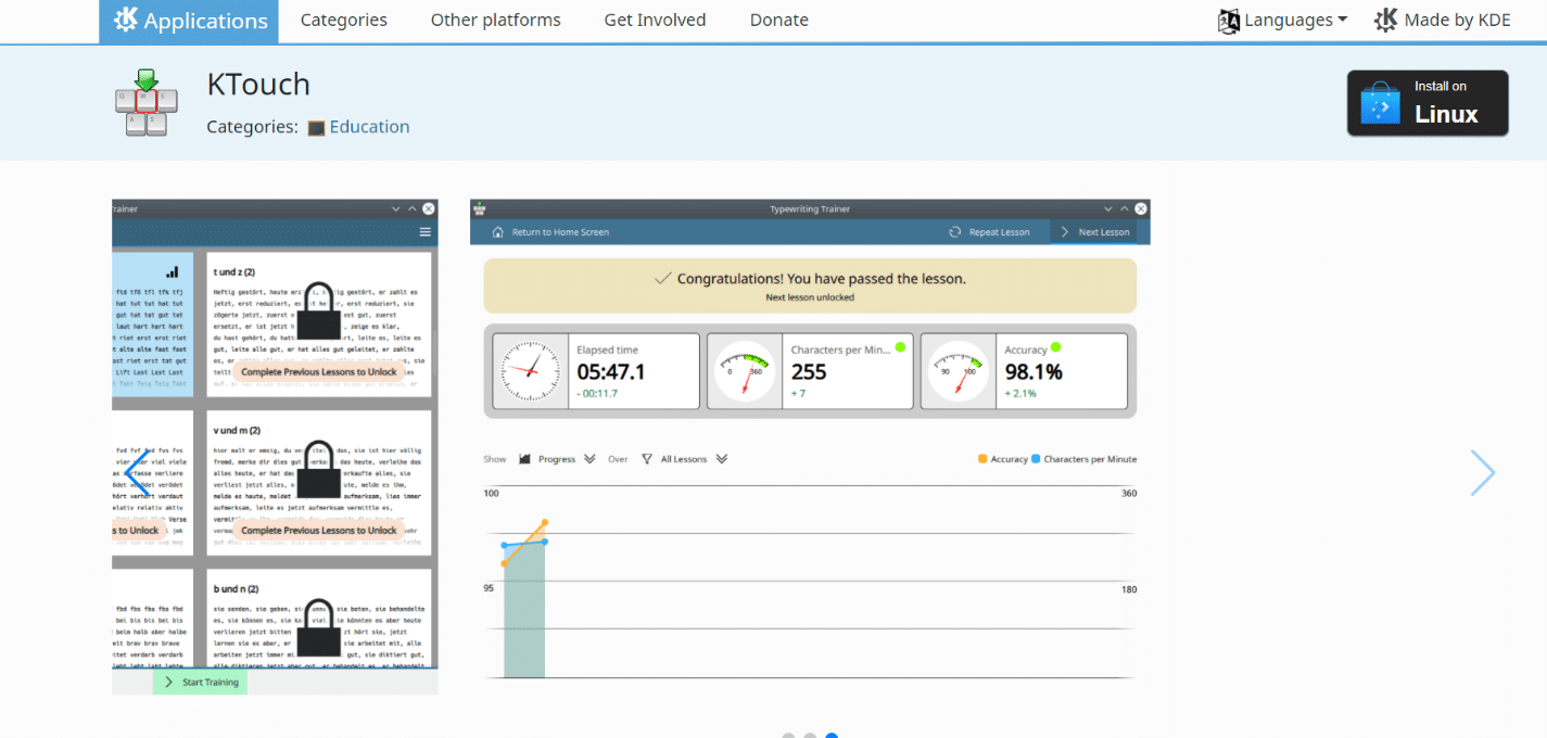 Tutor de digitação KTouch. Melhor software de digitação gratuito para PC