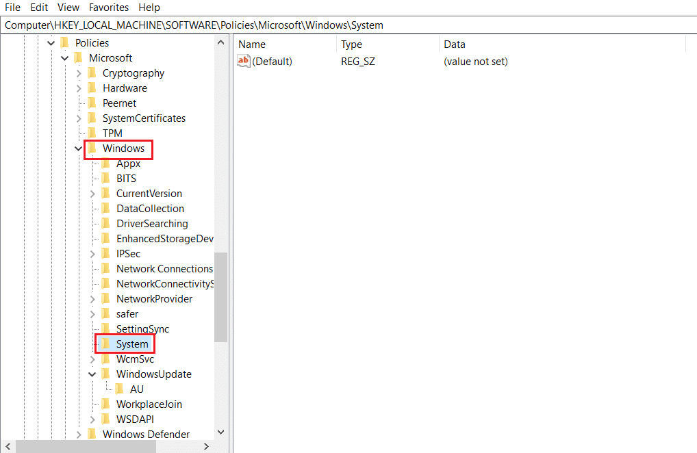 轉到 Windows，然後在註冊表編輯器中打開系統文件夾