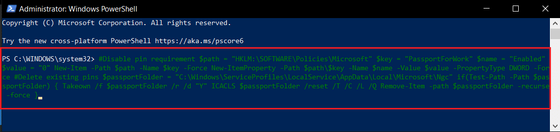 在 powershell 中禁用 Windows helio pin 的命令。如何从 Windows 10 中删除 PIN 登录