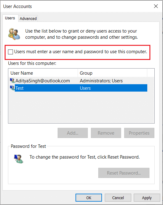 Desmarque Los usuarios deben ingresar un nombre de usuario y una contraseña para usar esta computadora. Cómo quitar el PIN de inicio de sesión de Windows 10