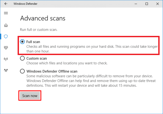 Choisissez Analyse complète dans la fenêtre suivante et cliquez sur le bouton Analyser maintenant pour démarrer le processus.