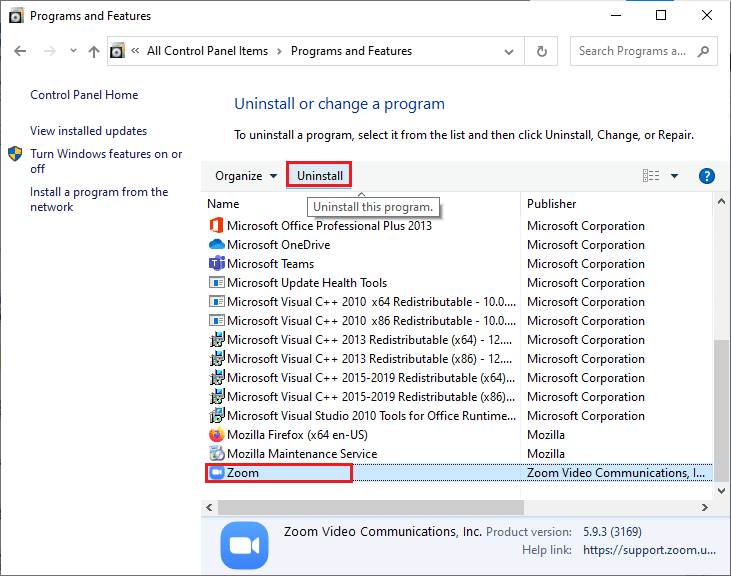 Sekarang, klik Zoom dan pilih opsi Uninstall. Perbaiki Kamera yang Digunakan oleh Aplikasi Lain di Windows 10