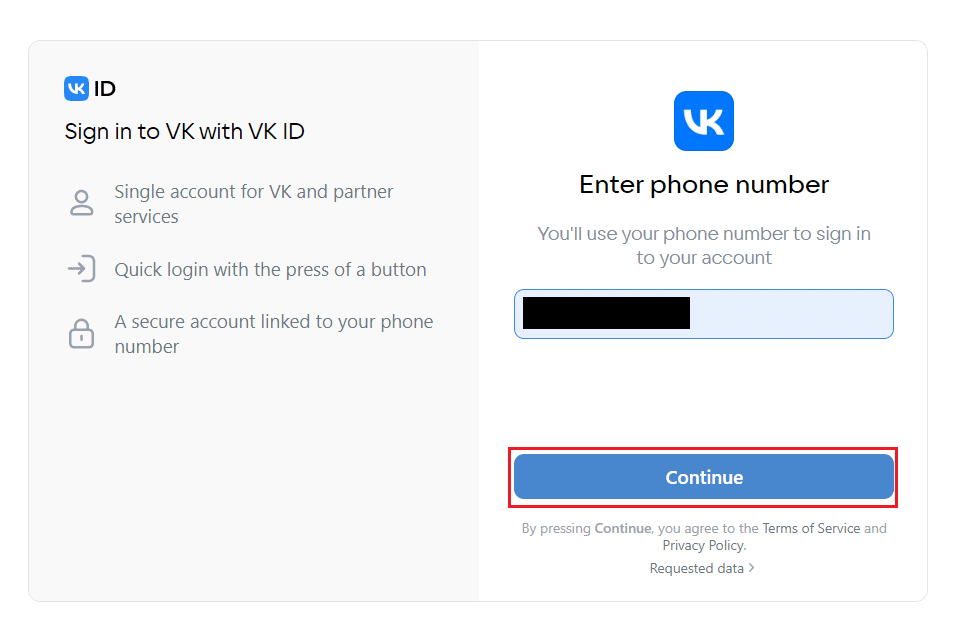 inserisci il numero di telefono e fai clic su Crea account