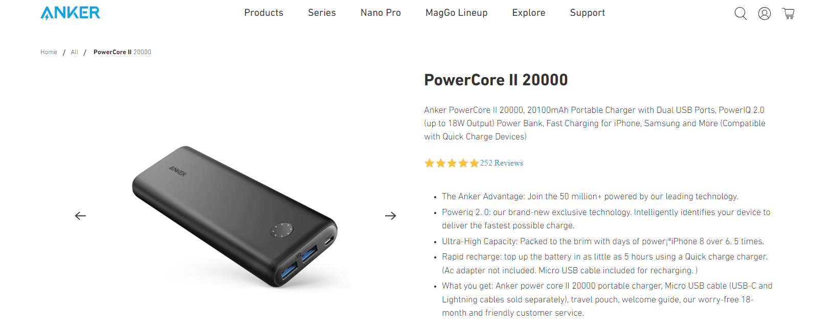 Anker Powercore II Poweriq 2.0