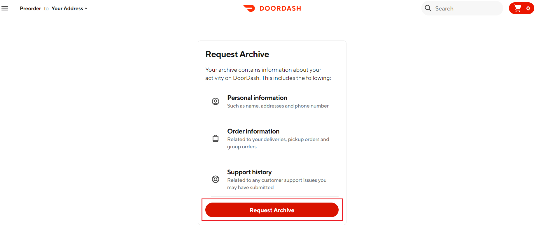 คลิกตามคำขอ เก็บถาวรในเว็บไซต์ DoorDash