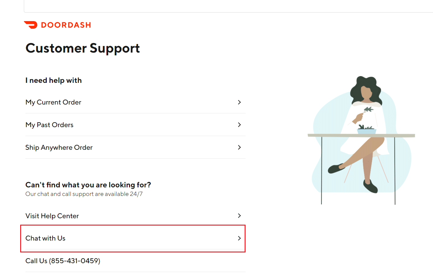 Чат поддержки клиентов Doordash