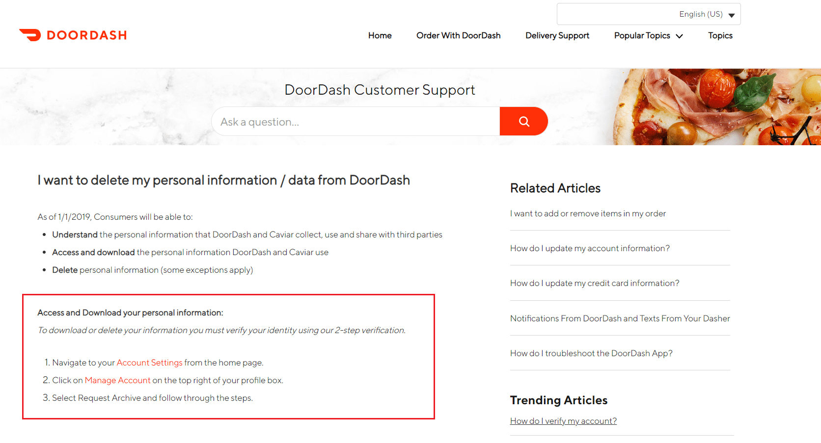 doordash 고객 지원 개인 정보 삭제 방법. DoorDash 계정을 삭제하는 방법