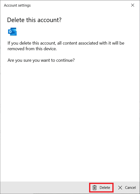 Haga clic en Eliminar para confirmar la eliminación. Cómo reparar el error de correo de Yahoo 0x8019019a