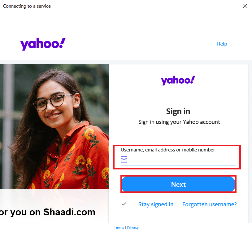 Masukkan alamat Yahoo Mail Anda dan klik Next. Cara Memperbaiki Kesalahan Yahoo Mail 0x8019019a