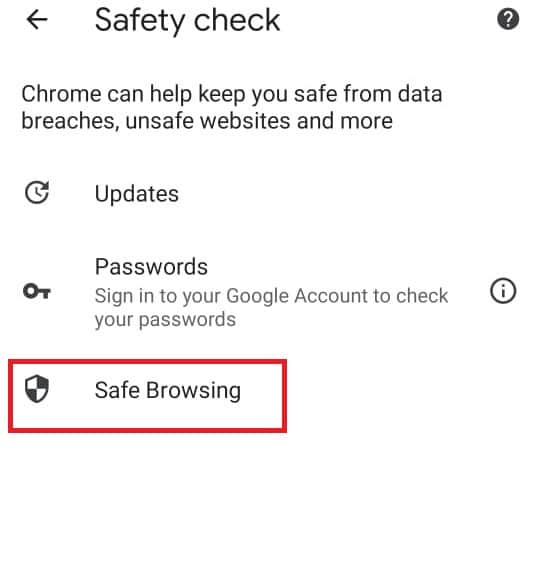 แตะที่ Safe Browsing