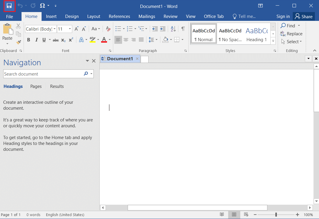 انقر فوق أيقونة حفظ في Microsoft Word