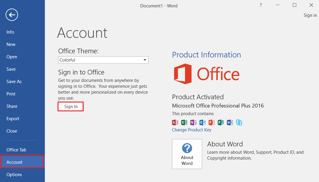 ลงชื่อเข้าใช้บัญชีใน Microsoft Word แก้ไขข้อผิดพลาดการอนุญาตไฟล์ Word ใน Windows 10