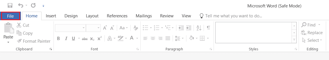 คลิกที่ไฟล์ในเซฟโหมดของ Microsoft word