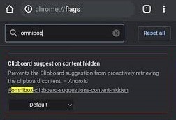 Udostępniona flaga schowka chrome android