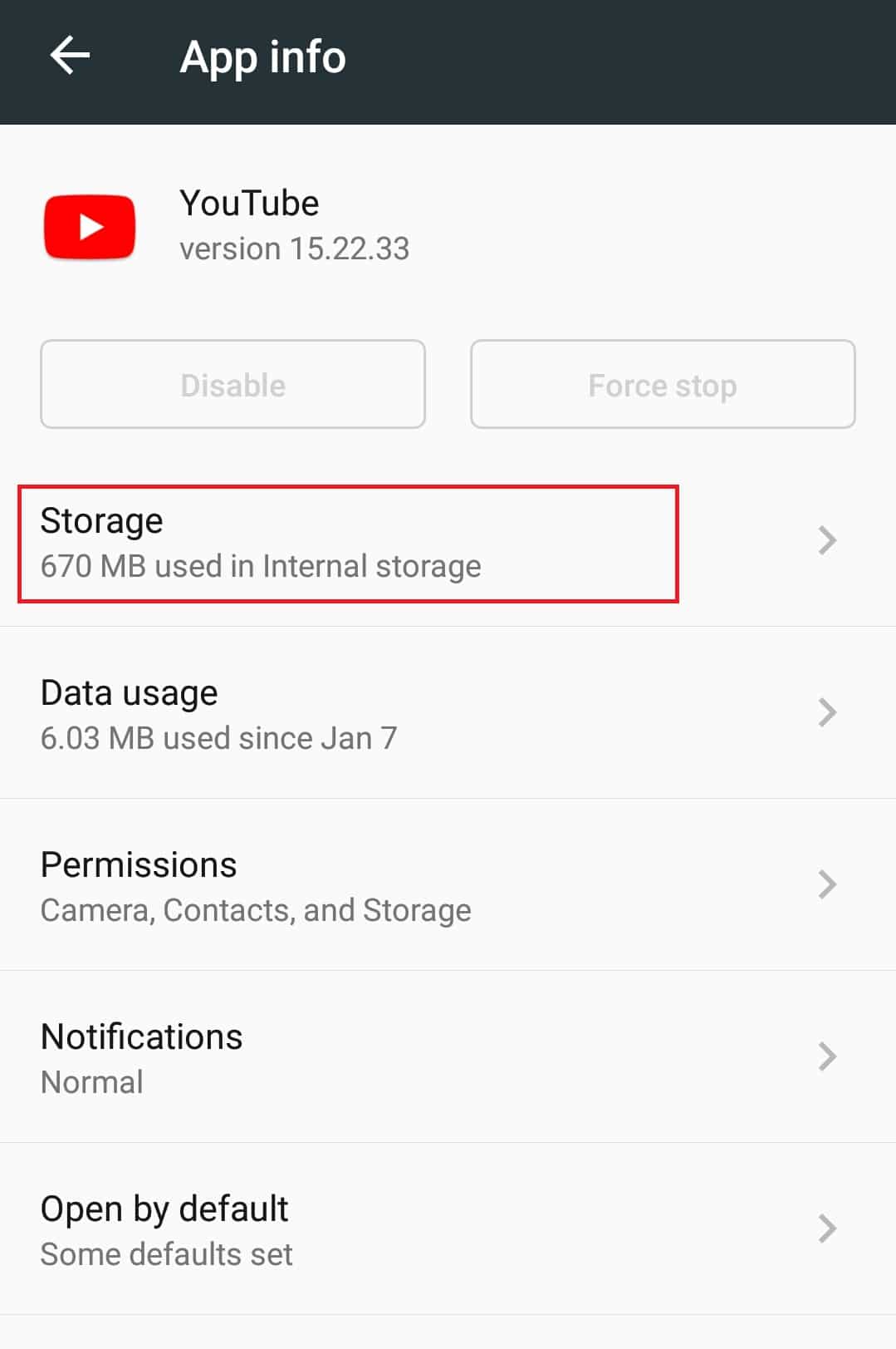 Possibilité de stockage. Correction des vidéos YouTube ne jouant pas sur Android