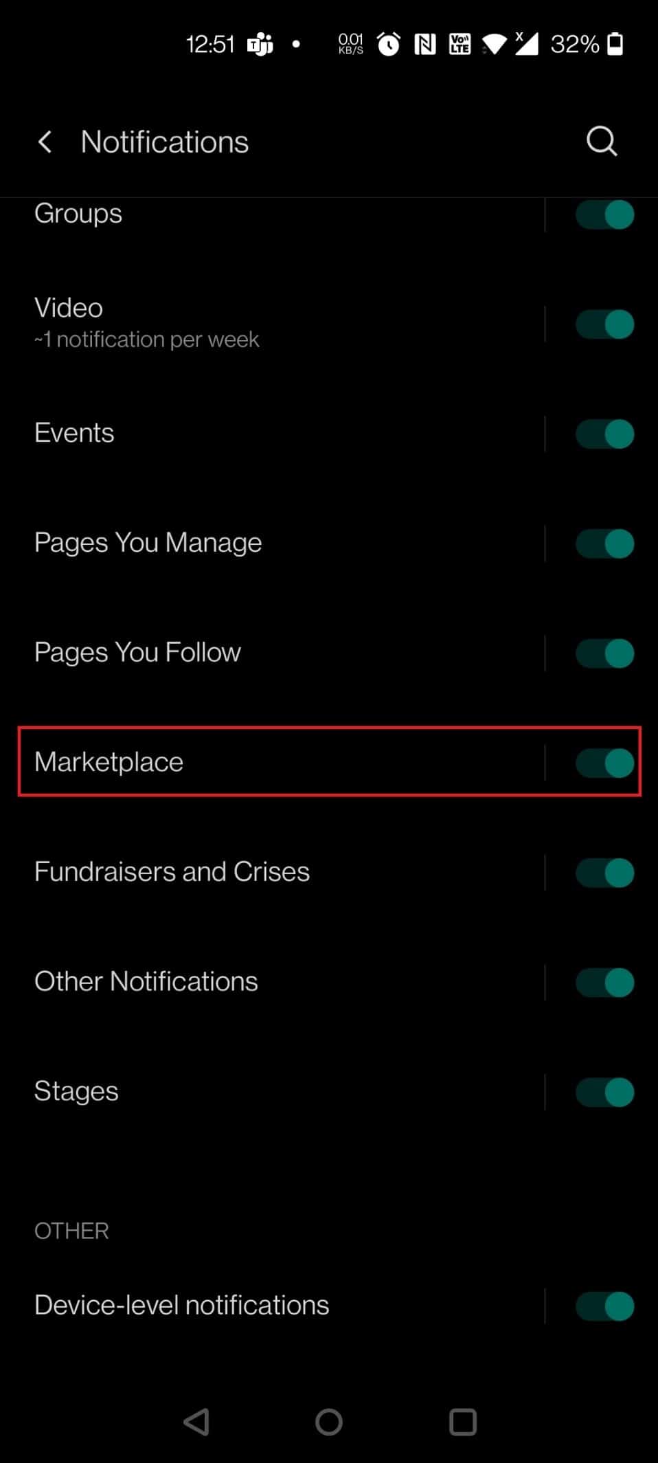 Deslize para baixo e desative a alternância na opção Marketplace. Como desativar as notificações do Facebook Marketplace