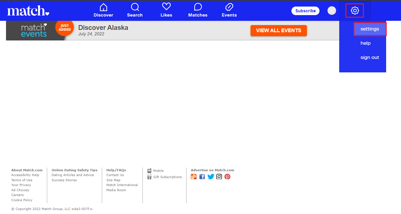 เลือกการตั้งค่าใน match.com วิธีการลบบัญชีการแข่งขันอย่างถาวร