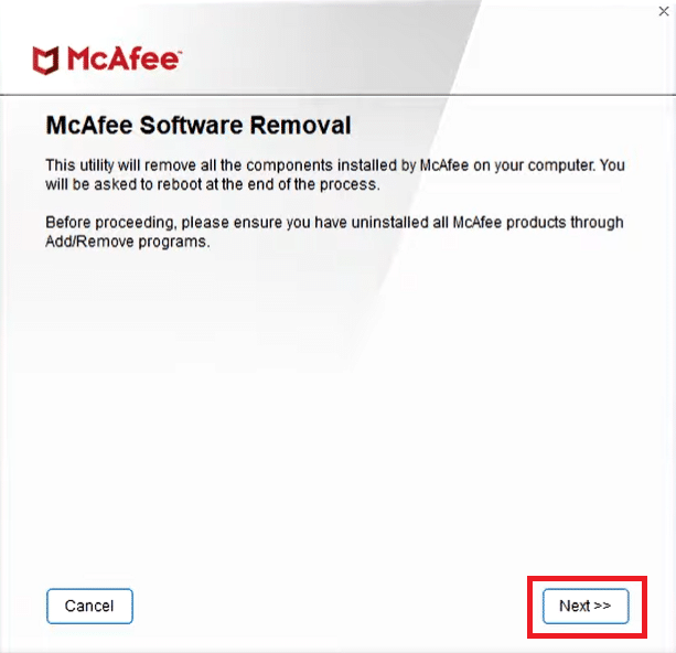 tombol berikutnya. Cara Menghapus McAfee LiveSafe di Windows 10