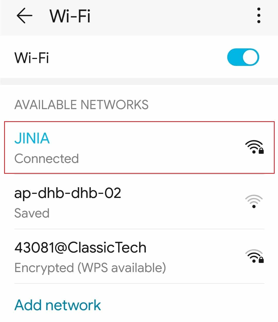 HonorPlayのAndroid携帯に接続されたwifi