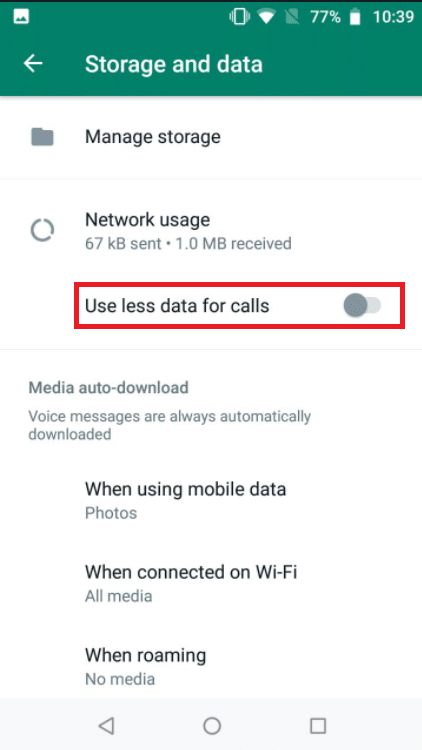 Deaktivieren Sie die Option, weniger Daten für Anrufe zu verwenden
